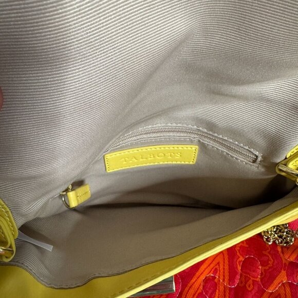 Talbots Yellow Woven Straw Leather Crossbody Purse Clutch Chain Strap Gold Clasp - Picture 13 of 16